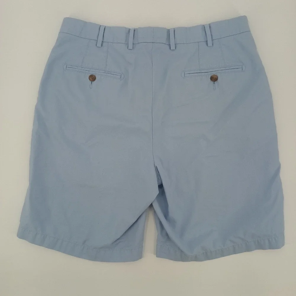 Peter Millar Mens 34 Light Blue Pima Cotton Flat Front Chino Shorts 9 Inseam